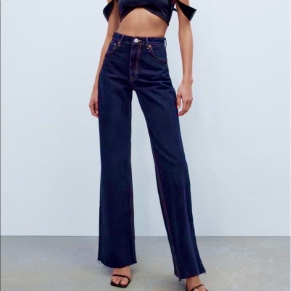 Zara high rise wide leg jeans, dark wash, women’s size 2